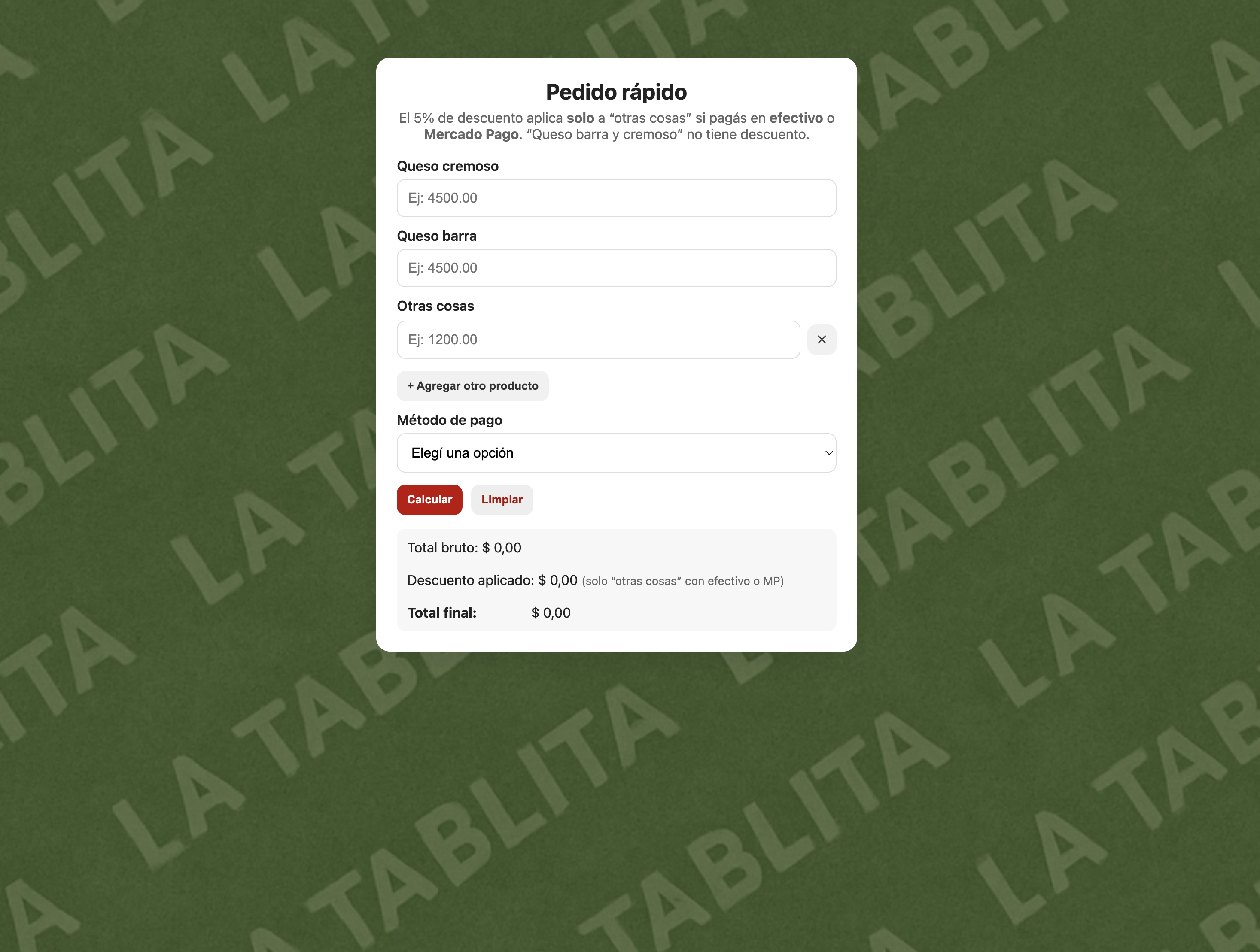 Pagina para cobro con descuento